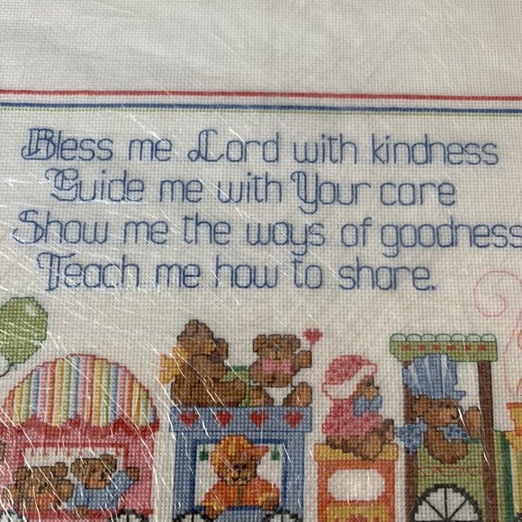 Vintage 1985 Completed TEDDY BEAR BLESSING Dimensions Counted Cross Stitch - Picture 5 of 8